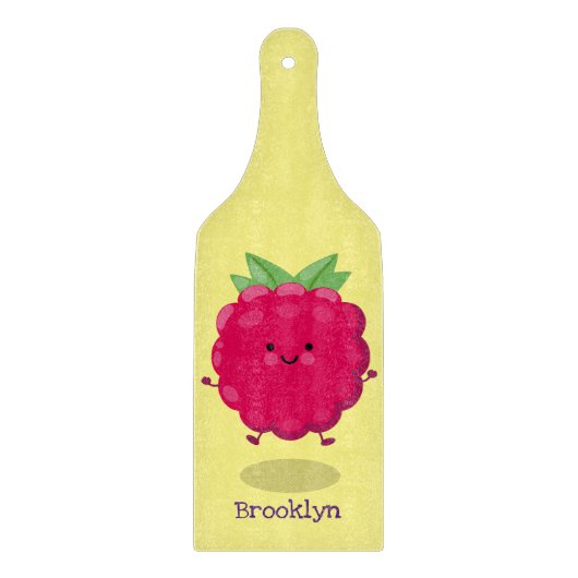 Cute happy raspberry cartoon illustratie snijplank (Voorkant)