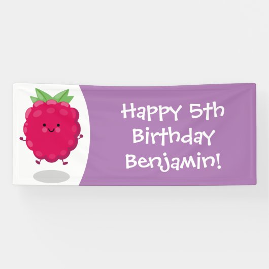 Cute happy raspberry cartoon illustratie spandoek (Horizontaal)