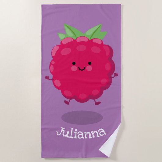 Cute happy raspberry cartoon illustratie strandlaken (Voorkant)