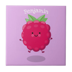 Cute happy raspberry cartoon illustratie tegeltje