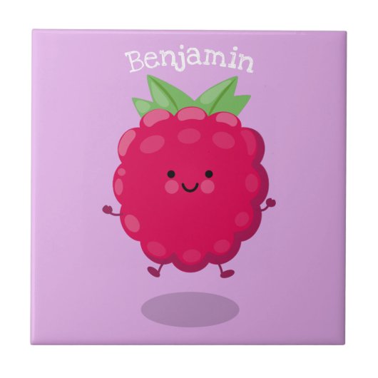 Cute happy raspberry cartoon illustratie tegeltje (Voorkant)