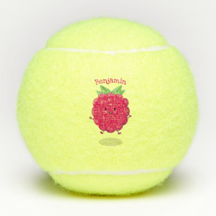 Cute happy raspberry cartoon illustratie tennisballen
