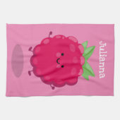 Cute happy raspberry cartoon illustratie theedoek (Horizontaal)