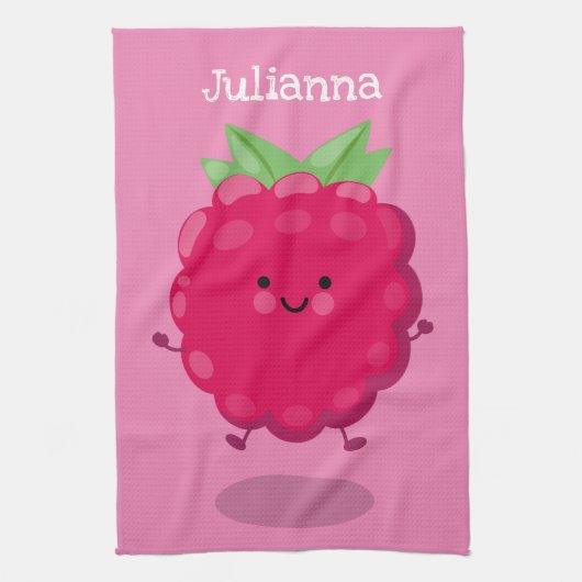 Cute happy raspberry cartoon illustratie theedoek (Verticaal)
