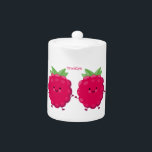Cute happy raspberry cartoon illustratie theepot<br><div class="desc">Geniet van je dag met dit schattige kleine frambozenteken gedaan in de stijl van de cartoon. Veel fruitig plezier!</div>