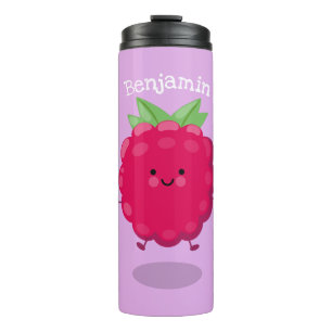 Cute happy raspberry cartoon illustratie thermosbeker