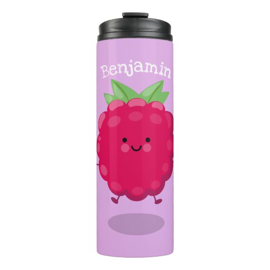 Cute happy raspberry cartoon illustratie thermosbeker (Voorkant)
