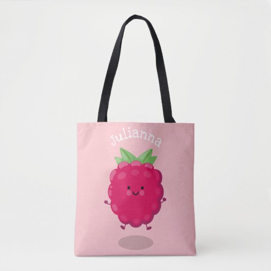 Cute happy raspberry cartoon illustratie tote bag (Voorkant)