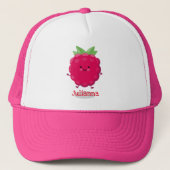 Cute happy raspberry cartoon illustratie trucker pet (Voorkant)