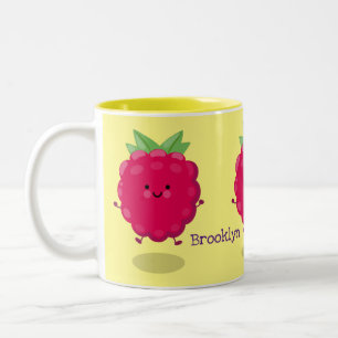 Cute happy raspberry cartoon illustratie tweekleurige koffiemok