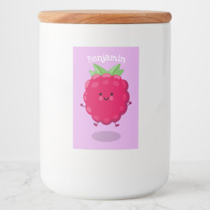 Cute happy raspberry cartoon illustratie voedselcontainer etiket
