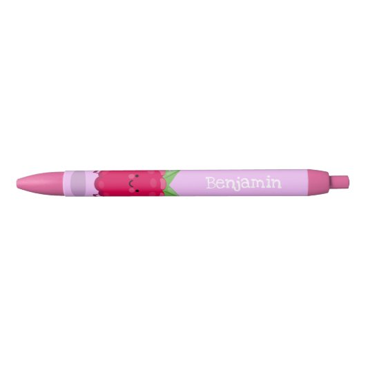 Cute happy raspberry cartoon illustratie zwarte inkt pen (Voorkant)