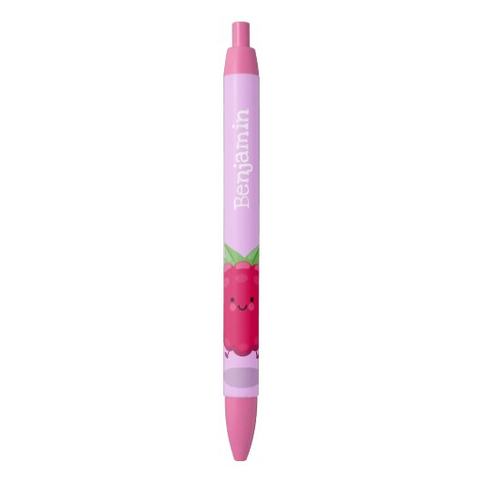 Cute happy raspberry cartoon illustratie zwarte inkt pen (Voorkant Verticaal)