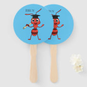 Cute happy red ant cartoon handwaaier (Voorkant en achterkant)