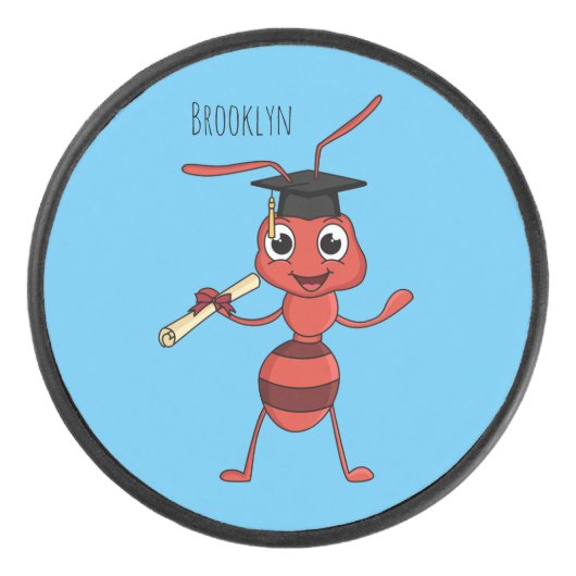 Cute happy red ant cartoon  hockey puck (Voorkant)