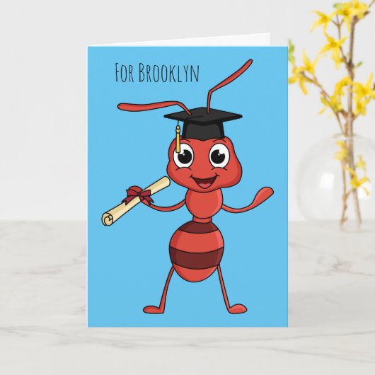 Cute happy red ant cartoon kaart (Gele Bloem)