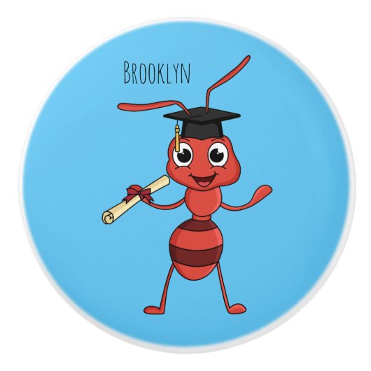 Cute happy red ant cartoon keramische knop (Voorkant)
