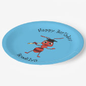 Cute happy red ant cartoon papieren bordje (Gekanteld)