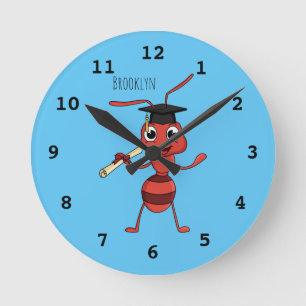Cute happy red ant cartoon ronde klok