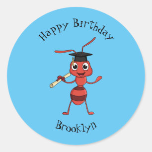Cute happy red ant cartoon ronde sticker
