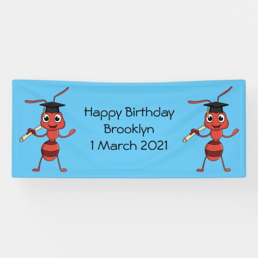 Cute happy red ant cartoon spandoek (Horizontaal)