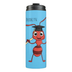 Cute happy red ant cartoon thermosbeker