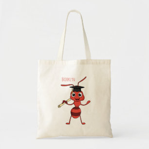 Cute happy red ant cartoon tote bag