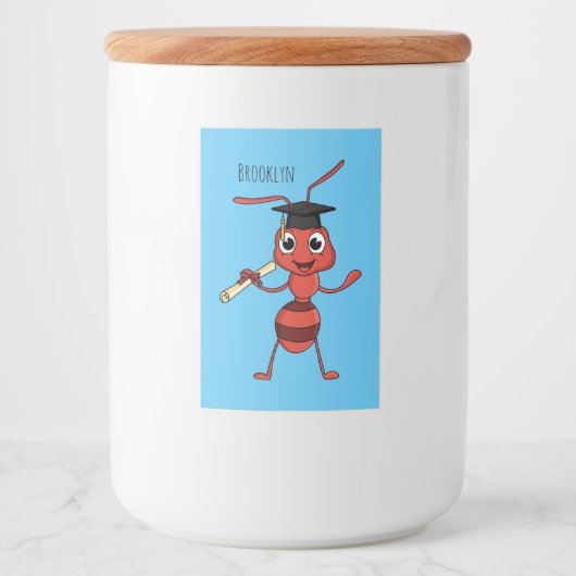 Cute happy red ant cartoon voedselcontainer etiket (Voorkant)