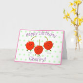 Cute happy red cherries cartoon kaart (Gele Bloem)