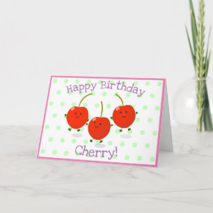 Cute happy red cherries cartoon kaart