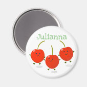 Cute happy red cherries cartoon magneet (Voorkant / Achterkant)