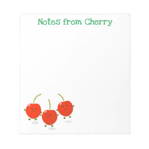 Cute happy red cherries cartoon notitieblok