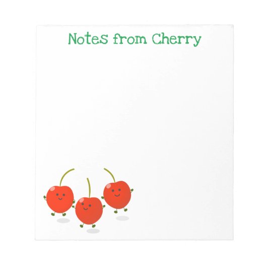 Cute happy red cherries cartoon notitieblok (Voorkant)