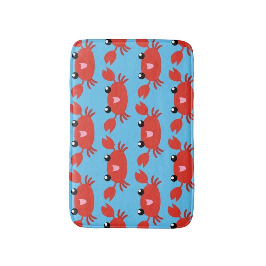 Cute Happy Red Crab Pattern op Blue Badmat (Voorkant Verticaal)