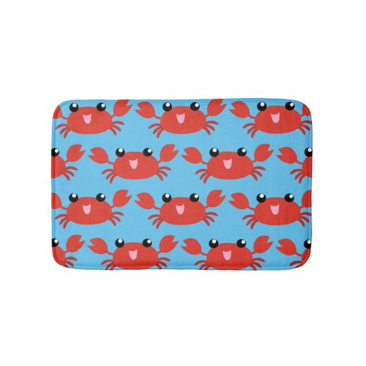 Cute Happy Red Crab Pattern op Blue Badmat (Voorkant)