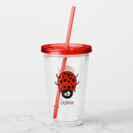 Cute happy red ladybug cartoon afbeelding acryl drinkbeker (Achterkant)
