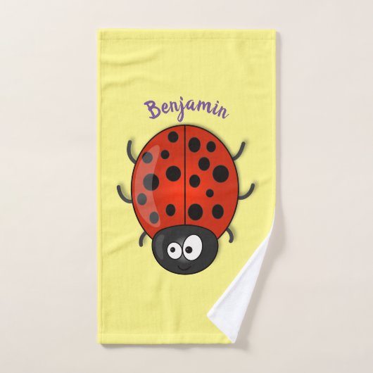 Cute happy red ladybug cartoon afbeelding bad handdoek (Handdoek)