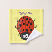 Cute happy red ladybug cartoon afbeelding bad handdoek (Wasdoekje)