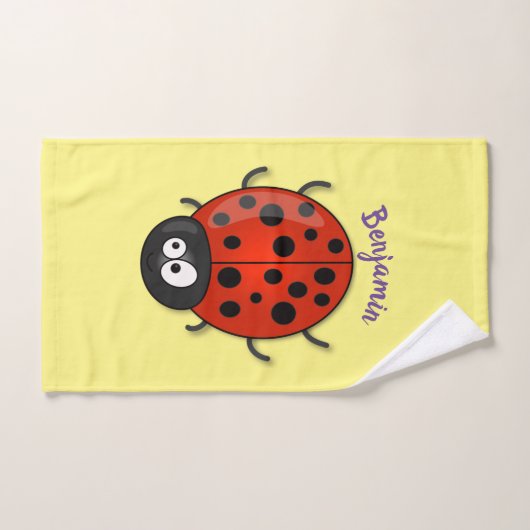 Cute happy red ladybug cartoon afbeelding bad handdoek (Handdoek)