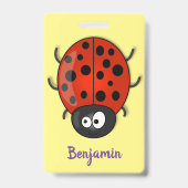 Cute happy red ladybug cartoon afbeelding badge (Achterkant)