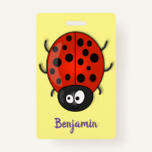 Cute happy red ladybug cartoon afbeelding badge (Achterkant)