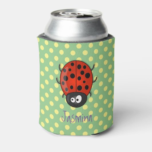 Cute happy red ladybug cartoon afbeelding blikjeskoeler (Blikje Achterkant)
