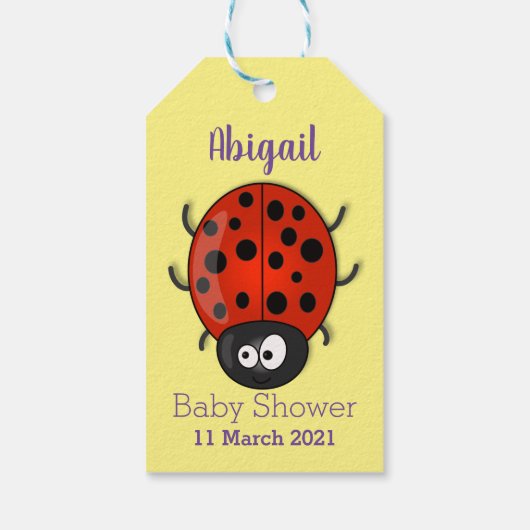 Cute happy red ladybug cartoon afbeelding cadeaulabel (Achterkant)