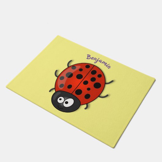 Cute happy red ladybug cartoon afbeelding deurmat (Schuin)