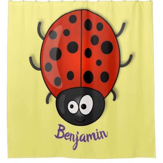 Cute happy red ladybug cartoon afbeelding douchegordijn (Voorkant)