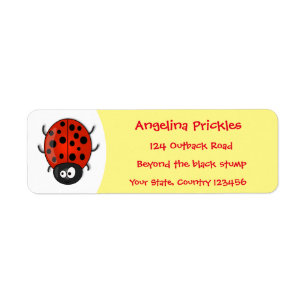 Cute happy red ladybug cartoon afbeelding etiket