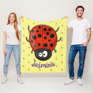 Cute happy red ladybug cartoon afbeelding fleece deken