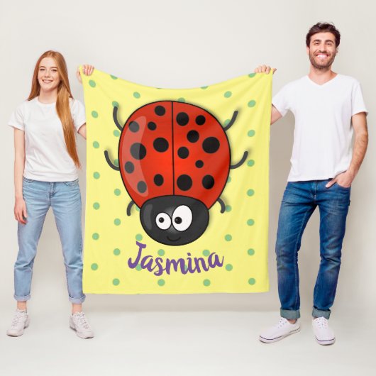 Cute happy red ladybug cartoon afbeelding fleece deken (In situ)