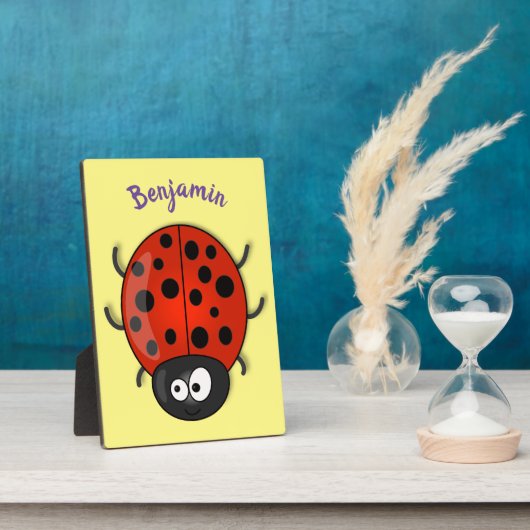 Cute happy red ladybug cartoon afbeelding fotoplaat (Zijkant)