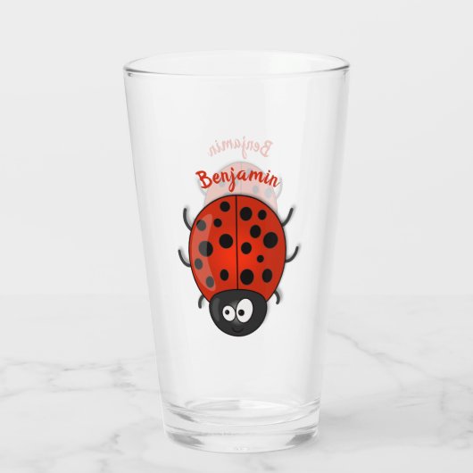 Cute happy red ladybug cartoon afbeelding glas (Achterkant)